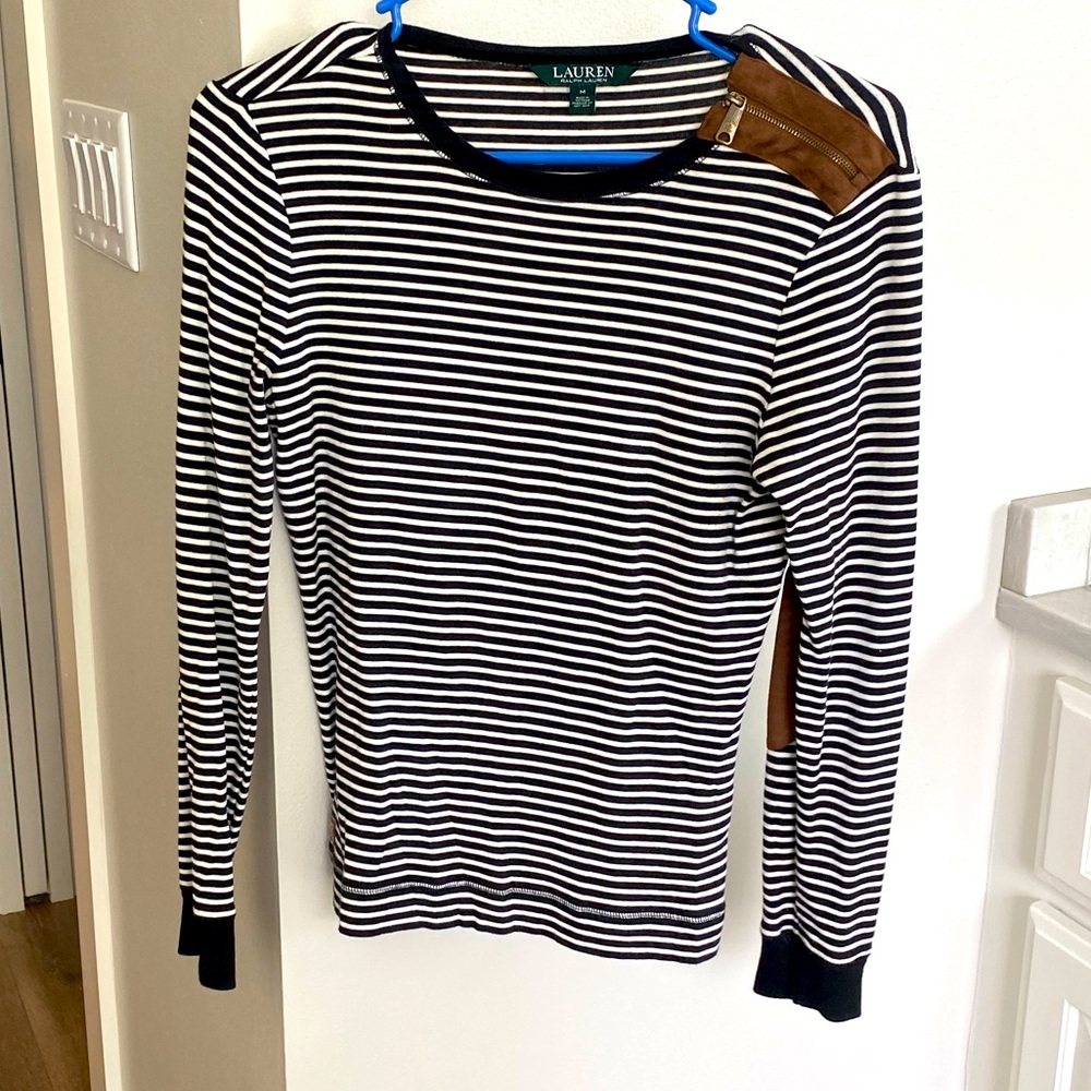 Ralph Lauren black and white striped top!- medium